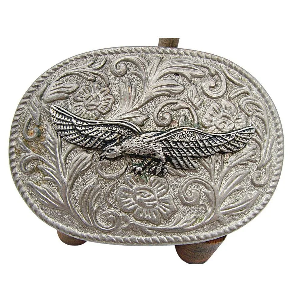 Vintage American Flying Eagle Silver Embossed Floral Scroll Belt Buckle 3x2